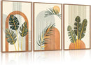 KAIRNE Boho Canvas Wall Art,Tropical Palm Leaf Wall Decor,Mid-Century Geometric Illustrations Set of 3(16”X24”),Abstract Line Pictures,Modern Botanical Prints for Living Room Bedroom Dining Room Decor by CozyNest Decor