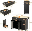 Kitchen Island with Drop Leaf & Power Outlet, Rolling Kitchen Island on Wheels with Trash Can Storage, Island Table Bar Cart with Spice Rack, Towel Rack, Drawers, Mobile Kitchen Carts on Wheels by CozyNest Decor