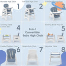 Xilingol 8 in 1 Convertible Baby High Chair W/Wheels, Baby Feeding Chair W/Adjustable Backrest & Removable Dual Tray, Building Block Table & Chair Set, HighChair for Babies & Toddlers (Blue) by TinyTreasures Baby Boutique