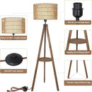 Boho Tripod Floor Lamps for Living Room, Rattan Wood Floor Lamp with Fabric Shades, Mid Century Standing Lamp with Shelf, Foot Switch, Modern Farmhouse Tall Lamps for Bedroom Office Brown by CozyNest Decor