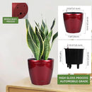 Dexceder 11x10 Inches High Gloss Self Watering Planter Indoor Outdoor, Inner Pot Design, Thickened Table Flower Plant Pot with Water Level Indicator (Red) by GreenHaven Gardens