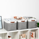 DULLEMELO Large Storage Baskets, Fabric Storage Basket with Leather Handles for Shelves Closet Nursery Toy Storage, Collapsible Fabric Baskets for Toy Book Magazine Towel Organizers(White&Gray) by TinyTreasures Baby Boutique