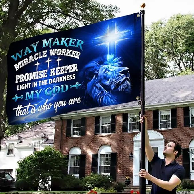 American Flag-Jesus Christ Grommet Flag Way Maker Miracle Worker DDH1349GF, 3x5 ft., No Flag Pole Rings-USA Heavy Duty Flags Canvas Cotton-Durable Indoor Outdoor Flag, photo 6 of 8