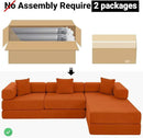 108" Oversized Convertible Sleeper Sofa Bed, Corduroy L Shape Sectional Couch, Folding Sofa Bed with Side Pocket, Modern Cloud Floor Mattress Couch, Modular Sofa for Living Room, Orange by CozyNest Decor