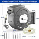 Retractable Garden Hose Reel, 5/8 in x 75 ft Wall Mounted Hose Reel,10-Pattern Spray Nozzle, Any Length Lock/Slow Return System/Wall Mounted/180°Swivel Bracket by GreenHaven Gardens