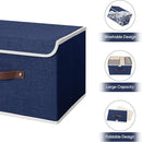 ANMINY 4PCS Storage Bins with Lid PU Leather Handles Storage Boxes PP Plastic Board Decorative Foldable Lidded Cotton Linen Fabric Home Cubes Baskets Closet Organizer Containers - Blue, Large Size by TinyTreasures Baby Boutique
