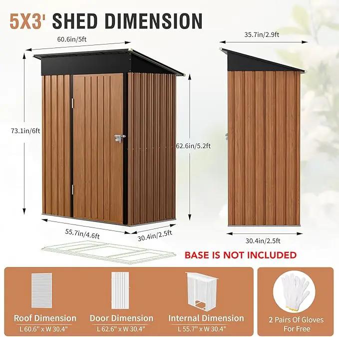 5x3 Ft Storage Shed, Outdoor Metal Shed with Lock, Small Lean to Shed, Compact Vertical Outside Bike Tiny House for Garden, Backyard, Patio, Tool, photo 4 of 6