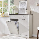 Modern Double Tilt-Out Trash Cabinet, 20 Gallon Fluted Laundry Hamper Cabinet w/2 Drawers, Wooden Hidden Garbage Can Cabinets with Storage Basket,Free Standing for Kitchen & Living Room, White by CozyNest Decor