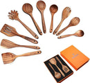 Wooden Spoons for Cooking,10 Pcs Natural Teak Wooden Cooking Utensils Wooden Kitchen Utensils Set Wooden Utensils for Cooking Wooden Spatulas for Cooking by CozyNest Decor