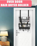 REFLYING Over-the-Door Hairdryer and Styling Tool Organizer, Metal, Black, 3 Compartments, 8 Hooks, 15"H x 10"W x 4.7"D by CozyNest Decor