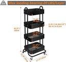 4-Tier Metal Mesh Utility Rolling Cart Storage Organizer Shelf Rack with Lockable Wheels for Living Room Kitchen Office, Black by CozyNest Decor