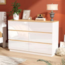 VINGLI White Dresser High Gloss Chest of Drawers, 6 Drawer Dresser for Bedroom, Modern Dressers Wood, Brown Top, 47.2" W x 15.75" D x 31.5" H by TinyTreasures Baby Boutique