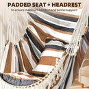 Chihee Hammock Chair Hanging Swing 2 Pillows Included,Strong Webbing Straps and Hooks for Easy Hanging Soft Cotton Hanging Chair Side Pocket Tassel Chair Comfort Indoor Outdoor Brown Stripes by GreenHaven Gardens