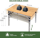 Bamboo Folding Camping Table 4 Folds with Adjustable Aluminum Legs Portable Picnic Table with Storage and Carry Bag for Outdoor Hiking Beach 2-4 Person by GreenHaven Gardens