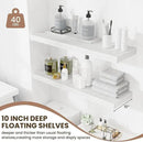 Floating Shelves Set of 2, 36 Inch Long Wooden Wall Shelves, 10 Inch Deep Wall Mounted Storage Shelf with Metal Brackets for Living Room, Bathroom, Bedroom and Kitchen, White by CozyNest Decor