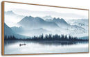 Indigo Framed Canvas Wall Art Misty Mountain Wall Pictures Foggy Lake Boat Canvas Painting Prints Forest Birds Canvas Wall Decor for Living Room Bedroom Decorations Framed 20" x 40" Natural by CozyNest Decor
