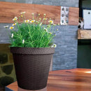 Elly Décor Set of 2 10 inch Round Saucer Modern Self Watering Planter Plates, Pots with Rattan-Like Finish, 10x10 Onix Gray by CozyNest Decor