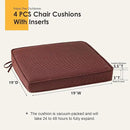 Outdoor Square Corner Seat Cushion, 19"x19"x3", Set of 4, Non Slip Seat Cushion Pads with Removable Cover for Patio Furniture, Garden Yard Lawn, Tan Dotted Red Base by GreenHaven Gardens