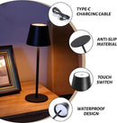 Maksone 2 Pack LED Cordless Table Lamp, 6600mWh Rechargeable Battery Desk Lamp, 3000K Stepless Dimming Night Light, IP54 Waterproof Metal Outdoor Portable Lamp for Restaurant, Patio (Black) by CozyNest Decor