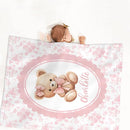 Custom Name Baby Girl Crib Bedding Set – Personalized 3-Piece Bear with Pink Bow Nursery Set with Soft Blanket, Fitted Crib Sheet & Pillowcase – Infant Toddler Bedding Gift for Newborn by TinyTreasures Baby Boutique