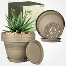 8 Inch Plant Pots with Drainage Hole - Lightweight Flower Pots for Herbs and Flowers - Home Decor Plastic Planters for Indoor Outdoor Plants- Pack of 6 (Brown, 8 inch) by GreenHaven Gardens