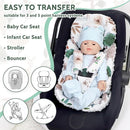 Infant Car Seat Insert and Strap Covers, Very Soft Car Seat Head Support Baby Girl Boy, Reversible Newborn Carseat Insert Cushion Fits for Stroller, Baby Swing, Bouncer (White Animals) by TinyTreasures Baby Boutique