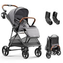 Air Lux Baby Stroller with Carbon Fiber Frame, One-Hand Fold & Reversible Seat, Magnetic 5-Pt Harness, Car Seat Adapter, 15.8lbs, Cinder by TinyTreasures Baby Boutique