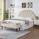 24KF Stunning Crown Design King Headboard, Upholstered Soft Velvet Petal Pattern Headboard King/CA King-Beige by CozyNest Decor