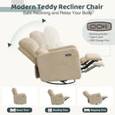 Swivel Rocker Recliner, Oversized Power Recliner Nursery Glider with Removable Cushion, Upholstered Swivel Reclining Chairs for Nursery Living Room Bedroom, Corduroy Camel by TinyTreasures Baby Boutique