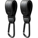 Baby Stroller Hooks Bag Hooks for Hanging Diaper Bags Multipurpose Hooks for Grocery Shopping Bags Premium Vegan Leather Pram Straps 2 Pcs (Black) by TinyTreasures Baby Boutique