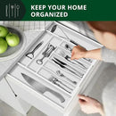 ROYAL CRAFT WOOD Luxury Bamboo Kitchen Drawer Organizer - Silverware Organizer - Utensil Holder and Cutlery Tray with Grooved Drawer Dividers for Flatware and Kitchen Utensils (9 Slot, White) by CozyNest Decor