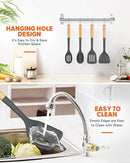 Silicone Cooking Utensils Set, Perfectly Angled for Frying, Mixing,Serving,Draining,Turning and Stirring, BPA-Free Matte Silicone, Wood Handles, Safe for Nonstick Cooking Surfaces,4 Pack (Grey) by CozyNest Decor
