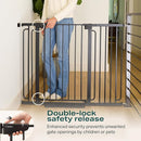 Cumbor 36" Extra Tall Baby Gate for Stairs, 29.7-57" Extra Wide Dog Gate for Doorways Hallways, Pressure Mounted Child Gate for Wide Opening, Auto Close Personal Safety for Babies and Pets, Black by TinyTreasures Baby Boutique