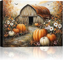Autumn Pumpkin Barn Framed Wall Art Decor, Moody Fall Decor Rustic Country Landscape Picture Print for Farmhouse Decor,Thanksgiving Decorations Country Canvas Wall Art, Ready to Hang by CozyNest Decor