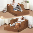 Folding Bean Bag Chair for Adults,3-in-1 Bean Bag Couch Faux Fur Floor Sofa Large Beanbag Convertible Bean Bag Sofa Bed with Pillow in Bedroom,Living Room,Apartment(Twin,Caramel) by CozyNest Decor