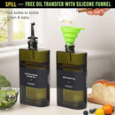 Glass Multi-Purpose Kitchen Dispenser Set | Universal for Olive Oil, Vinegar, Soy Sauce, and Syrup with Stainless Steel Pourers,2-Pack Dark Green,Avoid Sunlight by CozyNest Decor