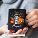 Personalized Name British Shorthair Coffee Mug Gift for Cat Lover, British Shorthair Wearing Witch Hat Black Cup, Custom Cat Pumpkins Halloween Ceramic Cup 11oz 15oz, Pet Owner Halloween Mug by TinyTreasures Baby Boutique