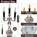 TURNMEON 2 Pack Halloween Candelabra with LED Flame Less Candles Holder Battery Operated Flickering Lights Skull Candles for Halloween Decorations Indoor Home Table Mantel Party Haunted Mansion Decor by CozyNest Decor