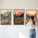 Tinonedraw Mountain Wildflower Framed Canvas Wall Art Set, Boho Mountains Landscape Wall Decor, Modern Floral Forest Scenery Artwork, Neutral Nature Art Prints for Living Room Bedroom Office 24"x36"x3 by CozyNest Decor