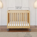 Foundations Boutique Folding Mini Baby Crib - Compact, Portable, Wooden Hotel Crib, Foldable Mini Cribs for Baby & Toddlers - Includes 3" Foam Mattress - Natural by TinyTreasures Baby Boutique