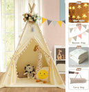 Teepee Tent for Kids with Padded Mat Cotton Canvas Kids Teepee with Pompom for Toddlers Indoor Play Tent for Girls Boys with Stars Lights, Carry Bag, Banner Flag (Cream) by TinyTreasures Baby Boutique