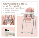 KÜB 3-in-1 Foldable Baby High Chair | 7 Height & 4 Recline Adjustable | Removable Seat & Tray for Easy Clean | 2 Locking Wheels | Multifunctional Infant High chairs for Babies and Toddlers Girl (Pink) by TinyTreasures Baby Boutique