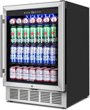 24" Beverage Refrigerator & Cooler, 180 Cans Under Counter Fridge with Lock, Glass Door & Powerful Cooling Compressor - Quiet, Built-in/Freestanding Drink Fridge by CozyNest Decor