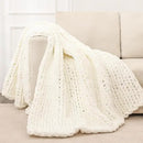 Bigacogo Chunky Knit Throw Blanket for Couch, 80x90 inches, 100% Hand Knitted with Thick Jumbo Chenille Yarn, Cozy Soft Large Rope Knot Cable Crochet Blankets for Sofa Bed Living Room, Ivory by CozyNest Decor