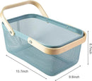 Portable Garden Harvest Basket-Mesh Design Natural Bamboo Handle Wire Storage Baskets,Mesh Basket with Handle Organize Items Reduce Space Occupation,Suitable for Kitchen,Garden,Picnic(Blue) by GreenHaven Gardens