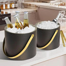 2L Ice Bucket with Silicone Lid, Scoop, Gold Tongs & Strainer, Stainless Steel Double Wall Insulated Ice Buckets for Parties & Cocktail Bar Outdoor Champagne Ice Container Bin, Black by CozyNest Decor