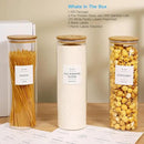 3 Pack Glass Jar with Airtight Bamboo Lid and White 132 Kichen Pantry Labels Preprinted - 70 Oz Clear Tall Glass Food Storage Containers set For Noodles Pasta Spaghetti by CozyNest Decor