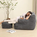 Comfy Gaint Bean Bag Chair with Ottoman, Huge Bean Bag Armchair for Adults and Teens, Dark Grey by CozyNest Decor