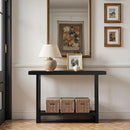 BECHAEO 47-Inch Modern Narrow Console Tables with Solid Wood Veneer - 2’’ Thickened Tabletop, 2-Tier Slim Sofa Table Behind Couch, Rectangle Entryway Table for Hallway Living Room, Black Oak by CozyNest Decor