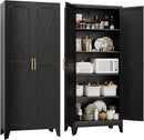 71" H Metal Kitchen Pantry Storage Cabinet, Freestanding Cupboard with 2 Doors and 4 Adjustable Shelves, Standing Storage for Kitchen, Bathroom, Garage, Dinning Room or Utility Room（Black） by CozyNest Decor